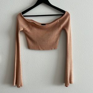 NBD Light Brown Crop Off Shoulder Sweater